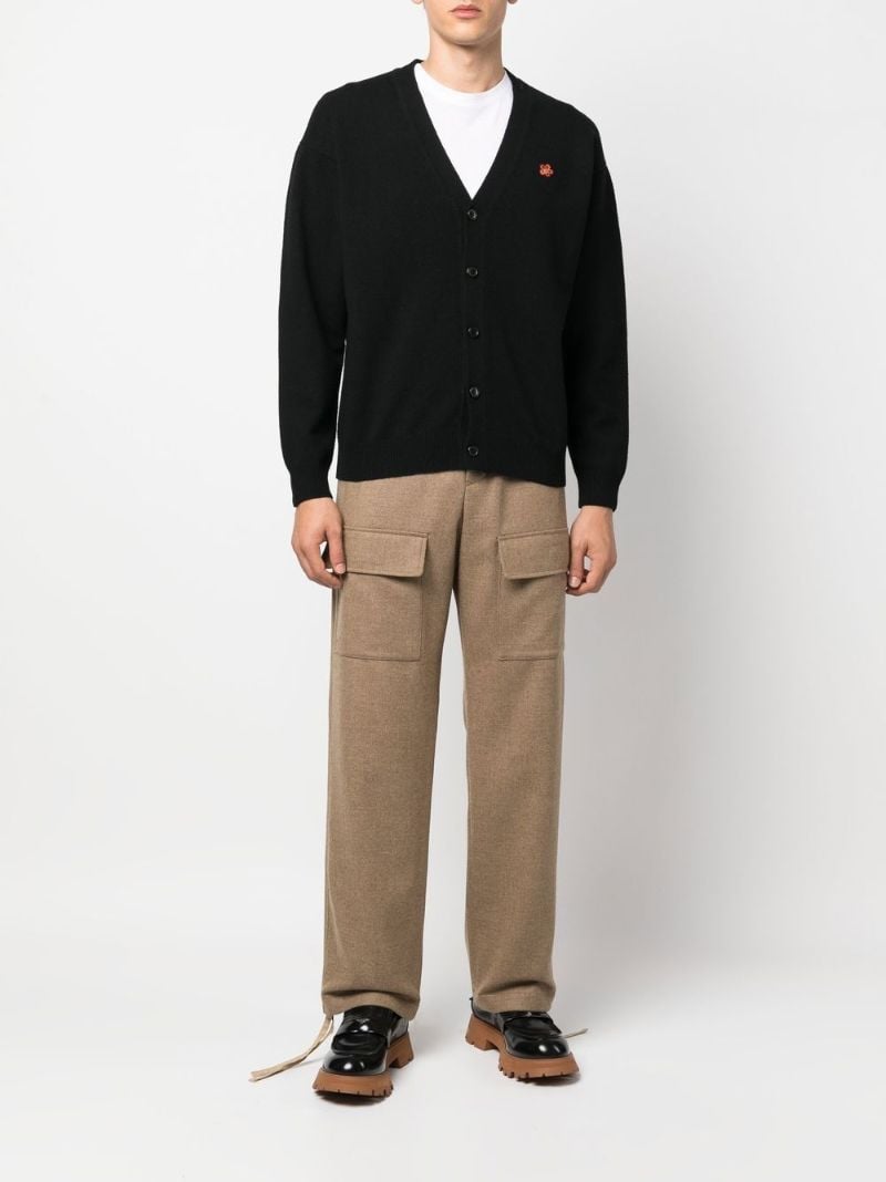 Black Logo Intarsia Wool Cardigan
