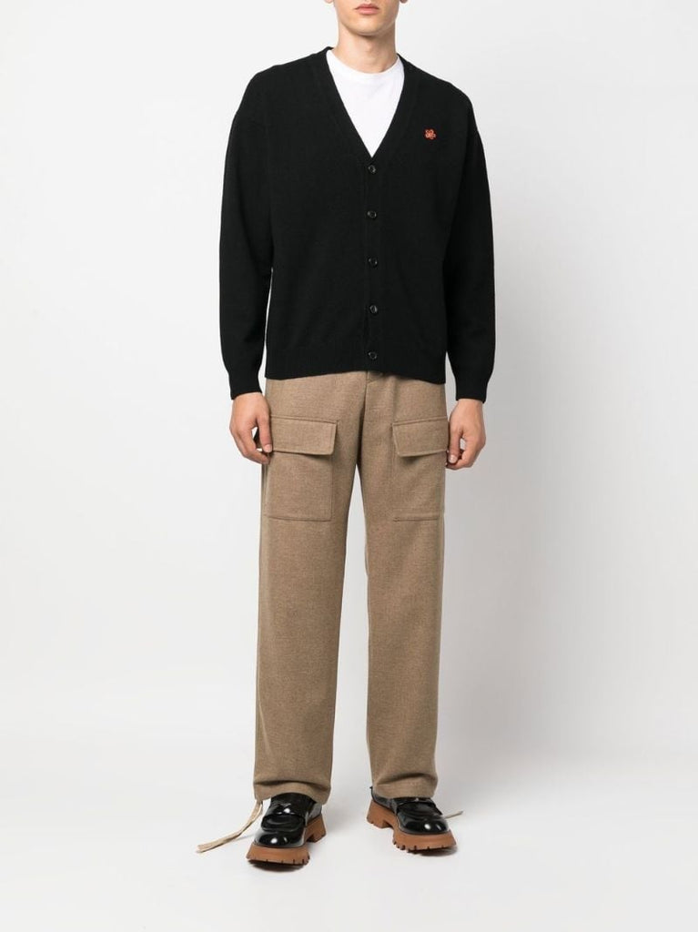 Black Logo Intarsia Wool Cardigan
