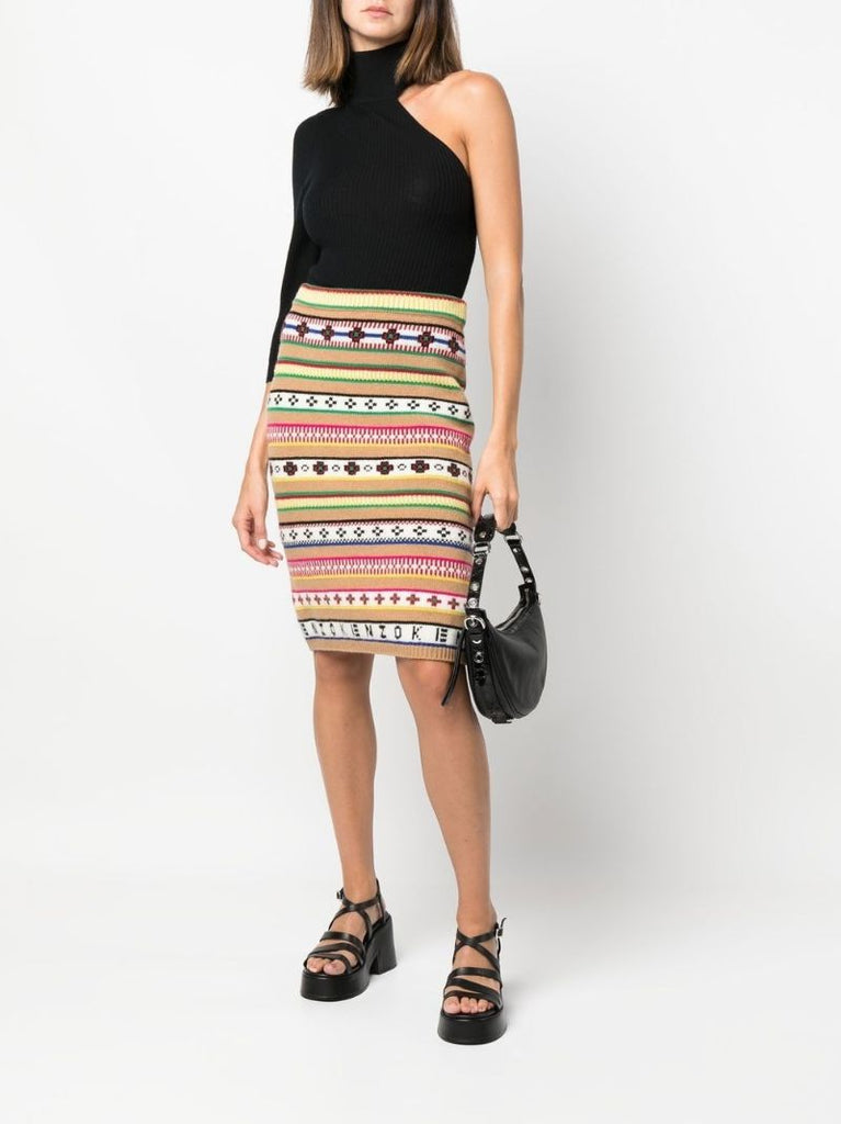 Neutral Fairisle Jacquard Stripe Skirt
