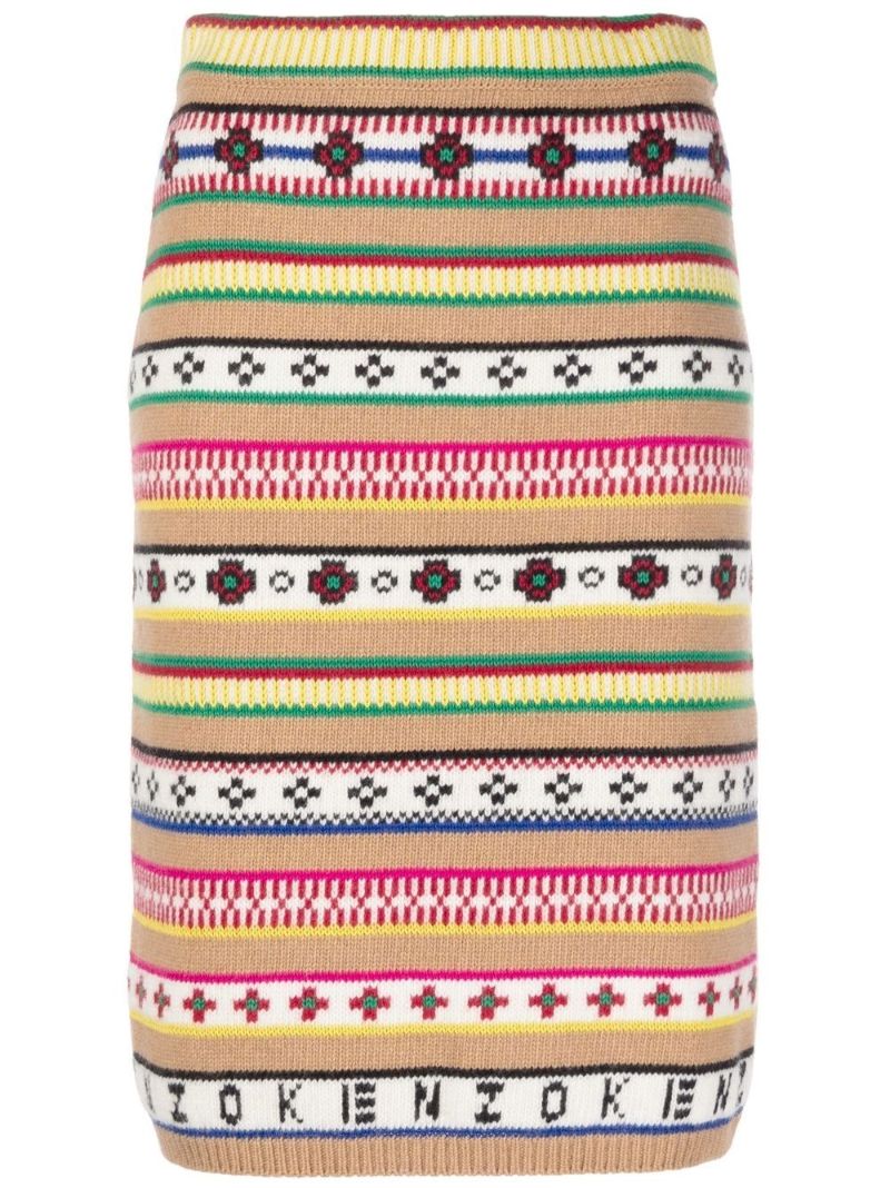 Neutral Fairisle Jacquard Stripe Skirt