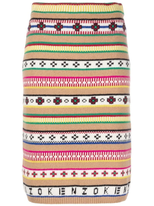 Neutral Fairisle Jacquard Stripe Skirt