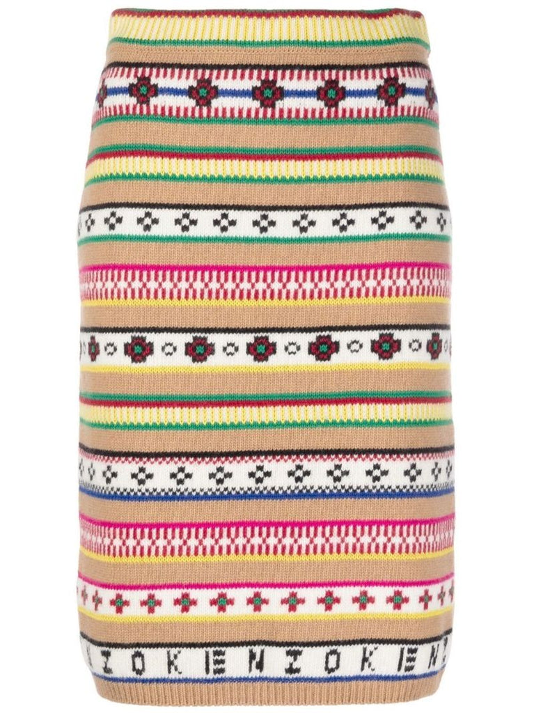 Neutral Fairisle Jacquard Stripe Skirt