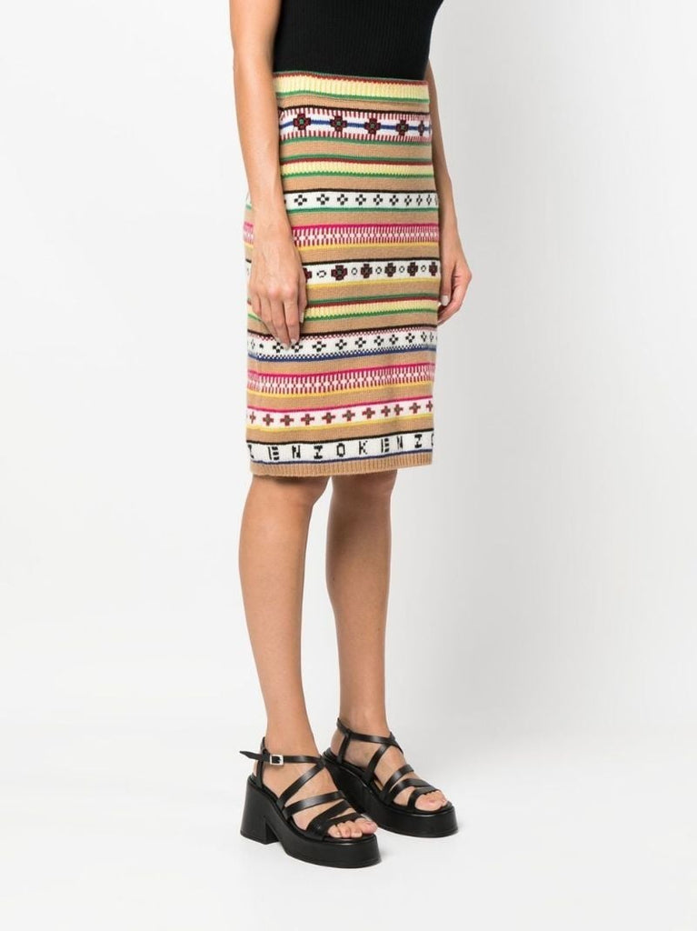 Neutral Fairisle Jacquard Stripe Skirt