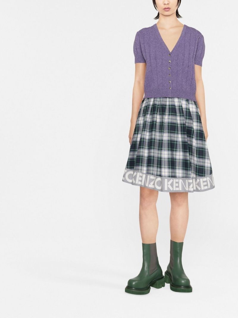 Green Logo Check Print Flared Skirt