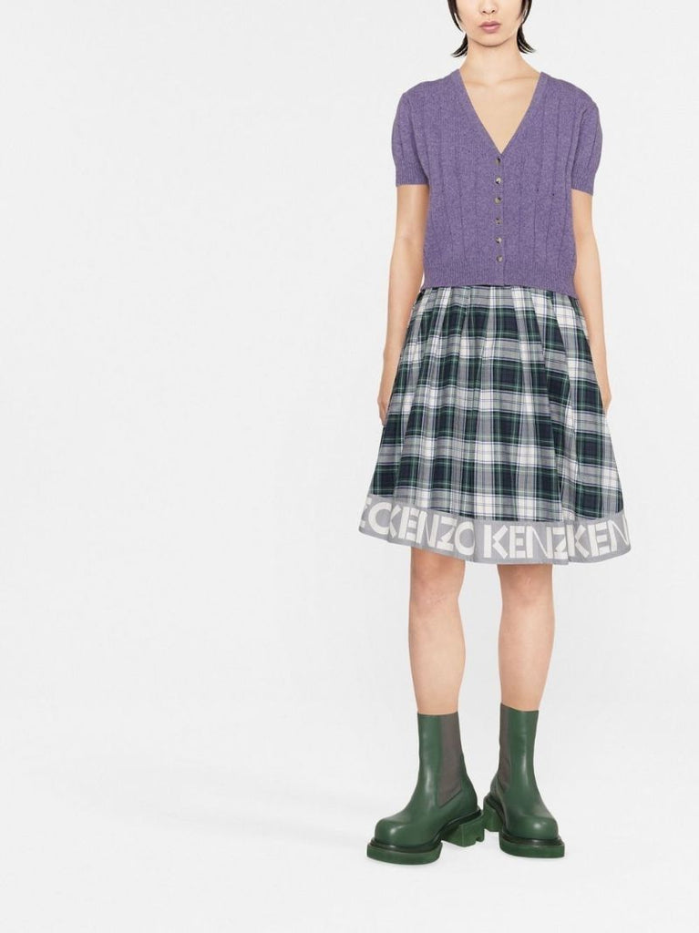 Green Logo Check Print Flared Skirt