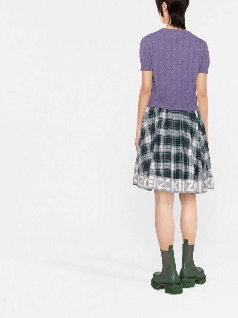 Green Logo Check Print Flared Skirt