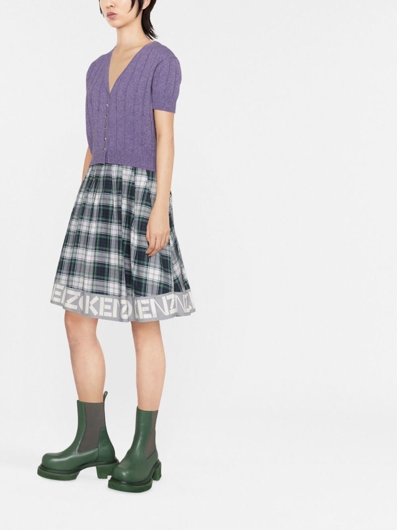 Green Logo Check Print Flared Skirt