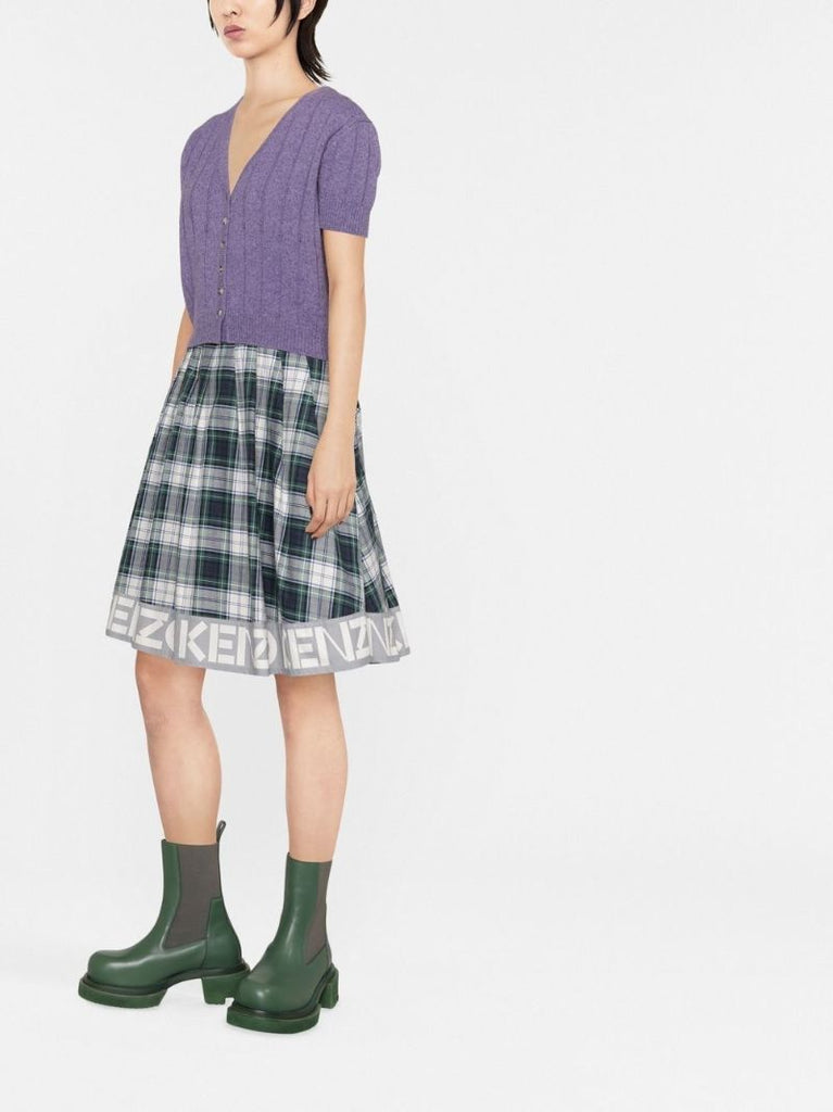 Green Logo Check Print Flared Skirt