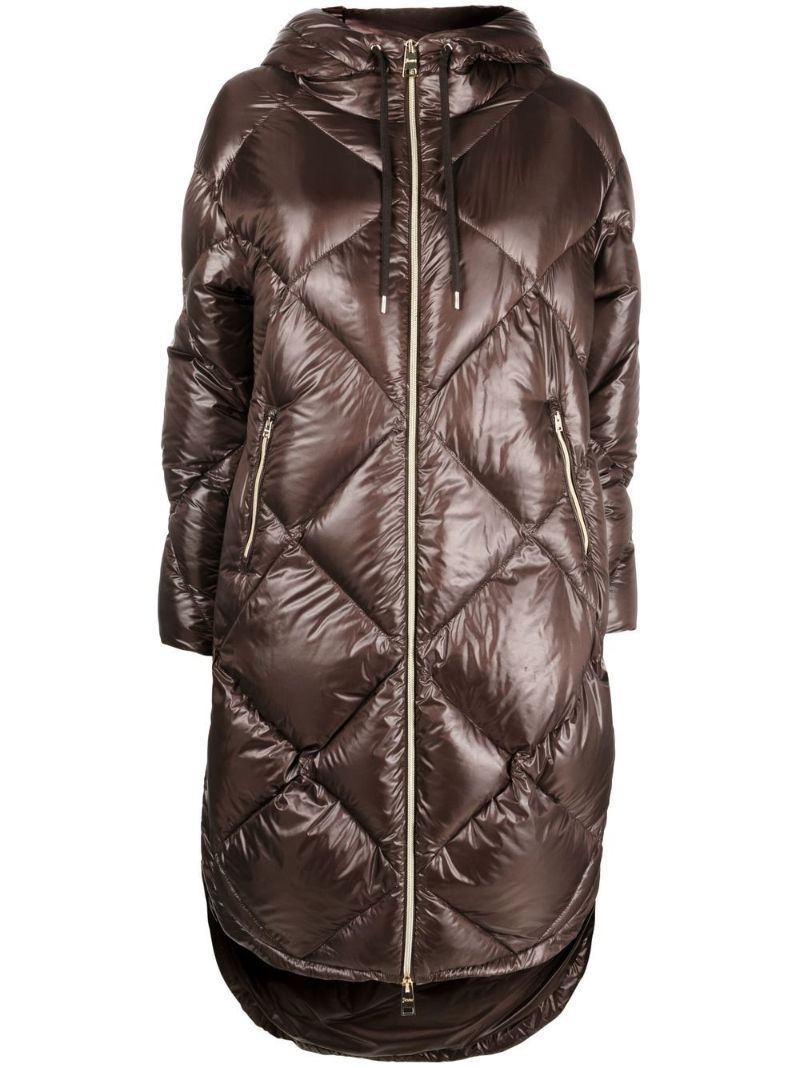 Brown Diamond-quilted Hooded Coat