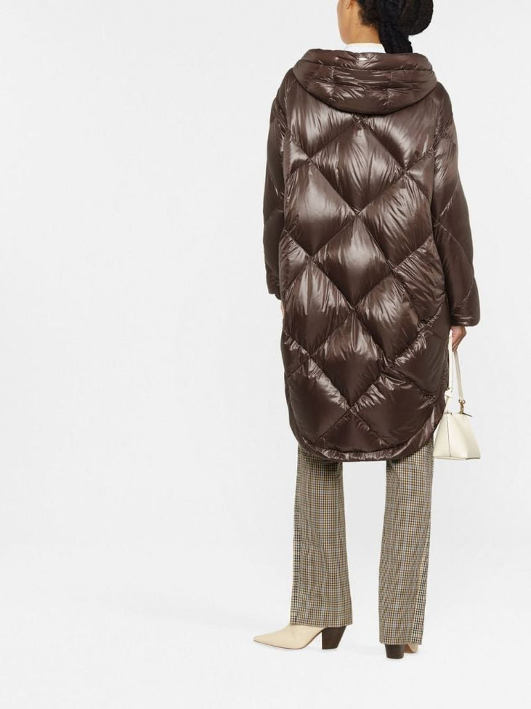 Brown Diamond-quilted Hooded Coat
