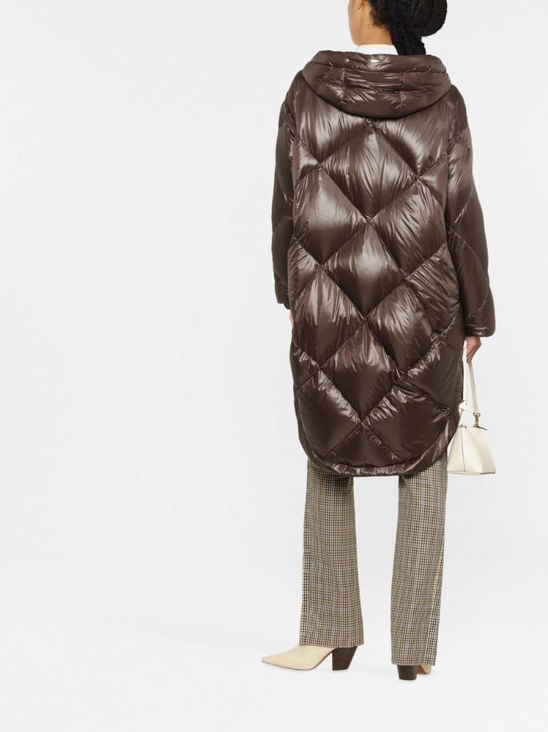 Brown Diamond-quilted Hooded Coat