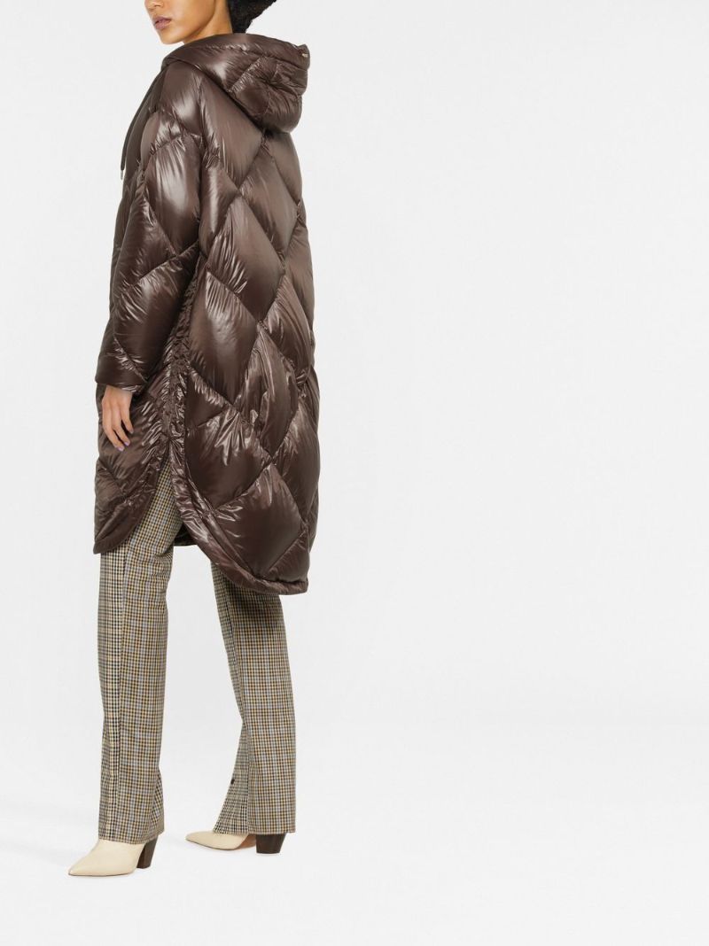 Brown Diamond-quilted Hooded Coat