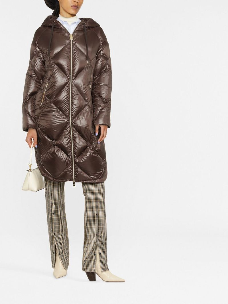 Brown Diamond-quilted Hooded Coat