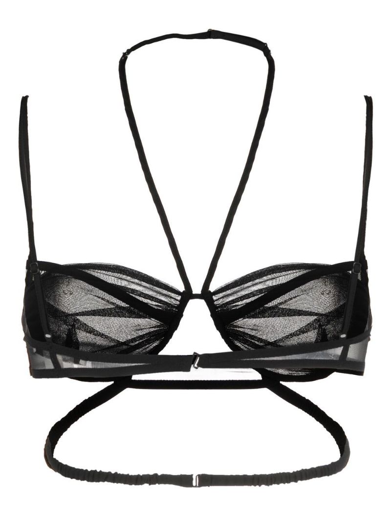 Black Sheer-panel Halterneck Bra