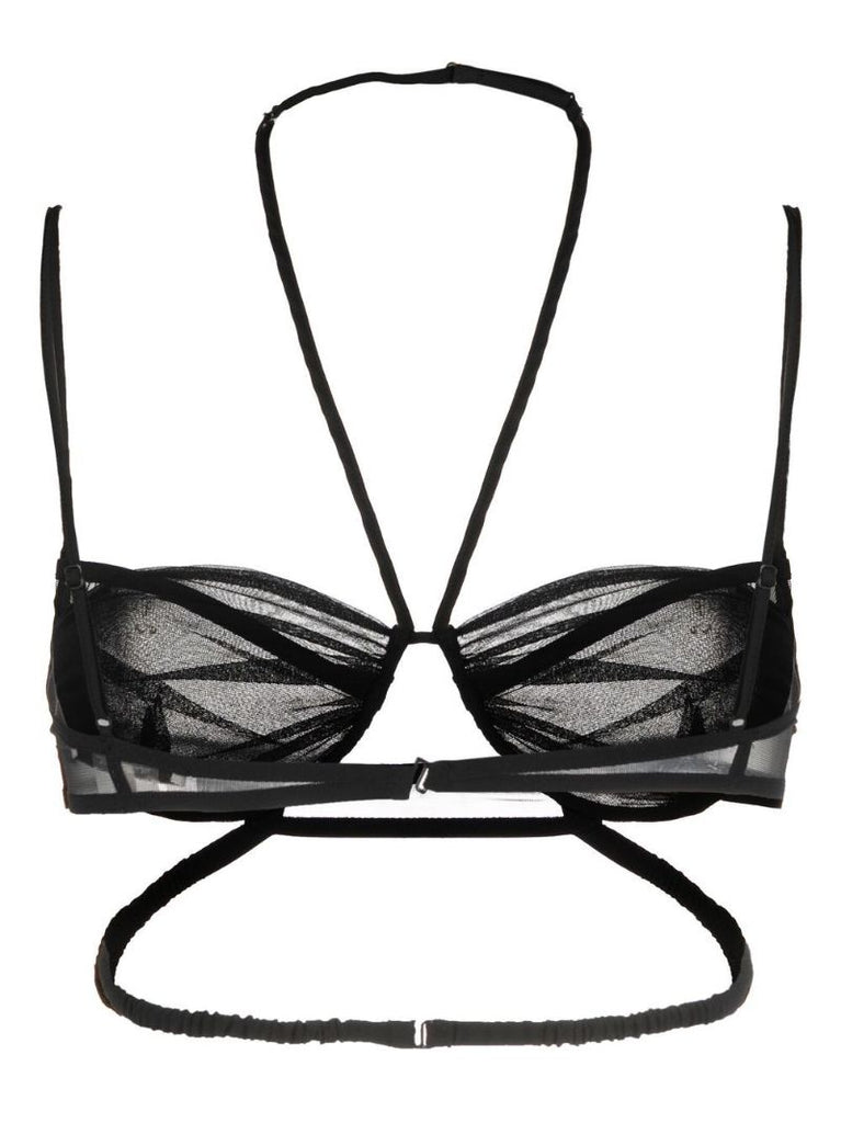 Black Sheer-panel Halterneck Bra