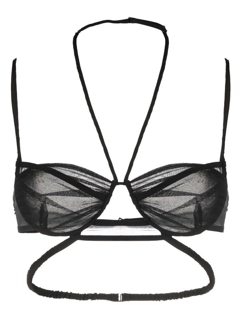 Black Sheer-panel Halterneck Bra