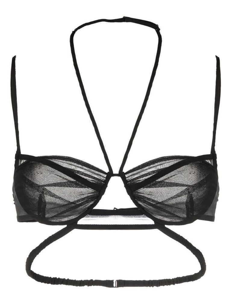 Black Sheer-panel Halterneck Bra