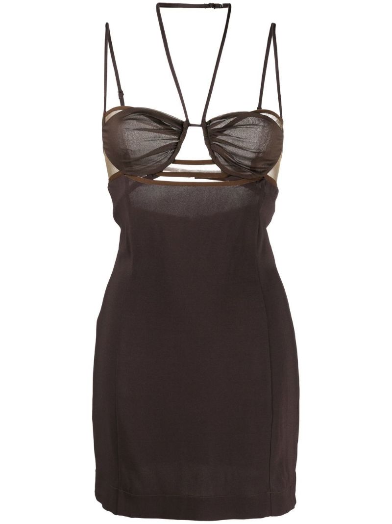 Brown Cut-out Layered Mini Dress