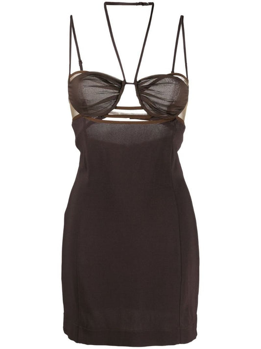 Brown Cut-out Layered Mini Dress