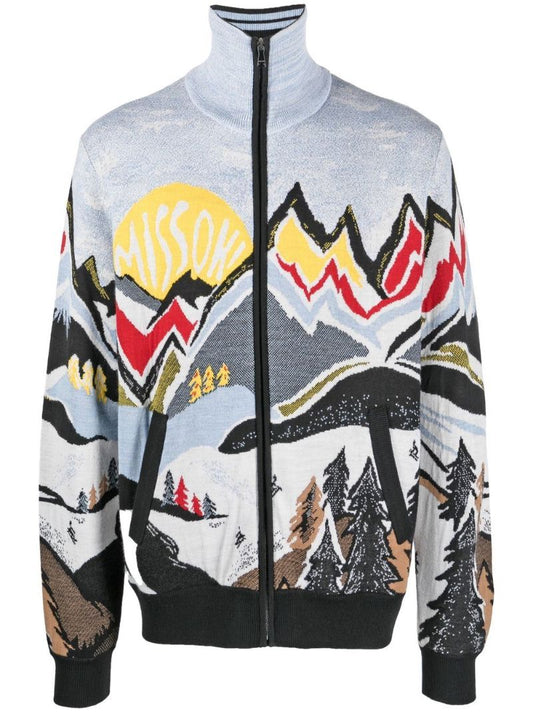 Blue Mountain Intarsia Zip-up Cardigan