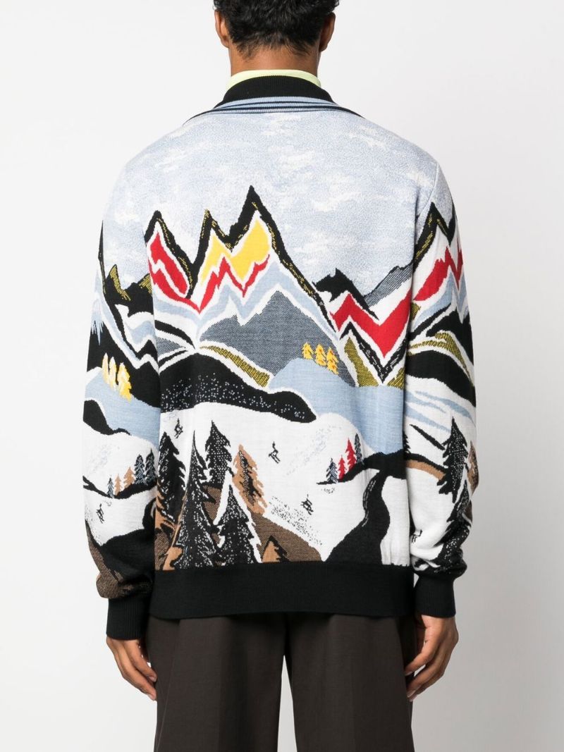 Blue Mountain Intarsia Zip-up Cardigan