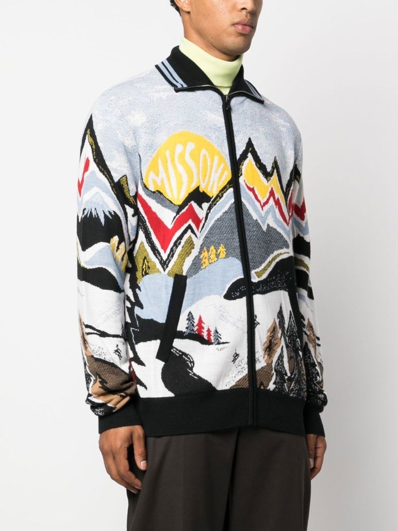 Blue Mountain Intarsia Zip-up Cardigan