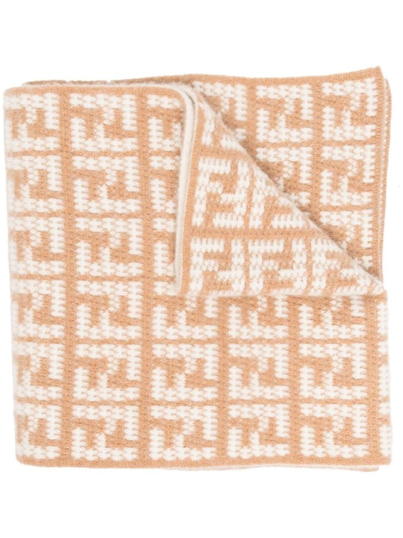Neutral Ff Jacquard Cashmere Scarf