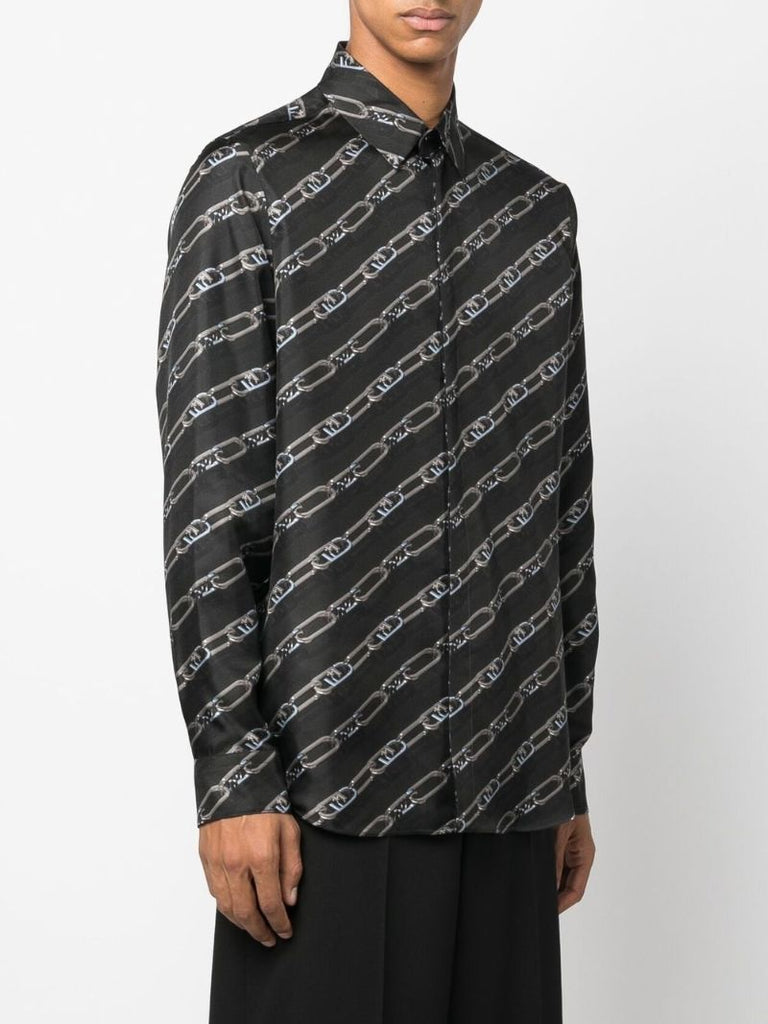 Black Ff Logo Print Silk Shirt