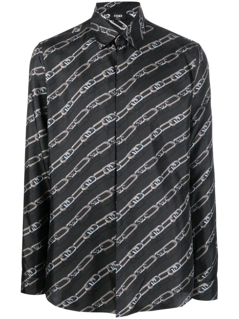 Black Ff Logo Print Silk Shirt