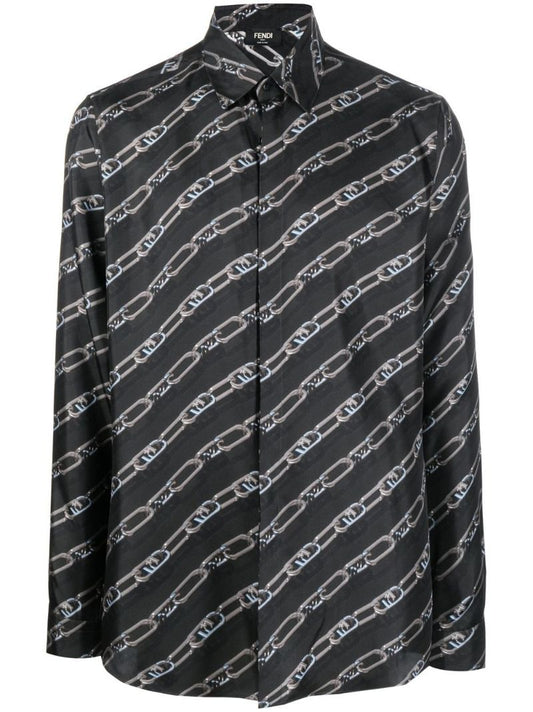 Black Ff Logo Print Silk Shirt