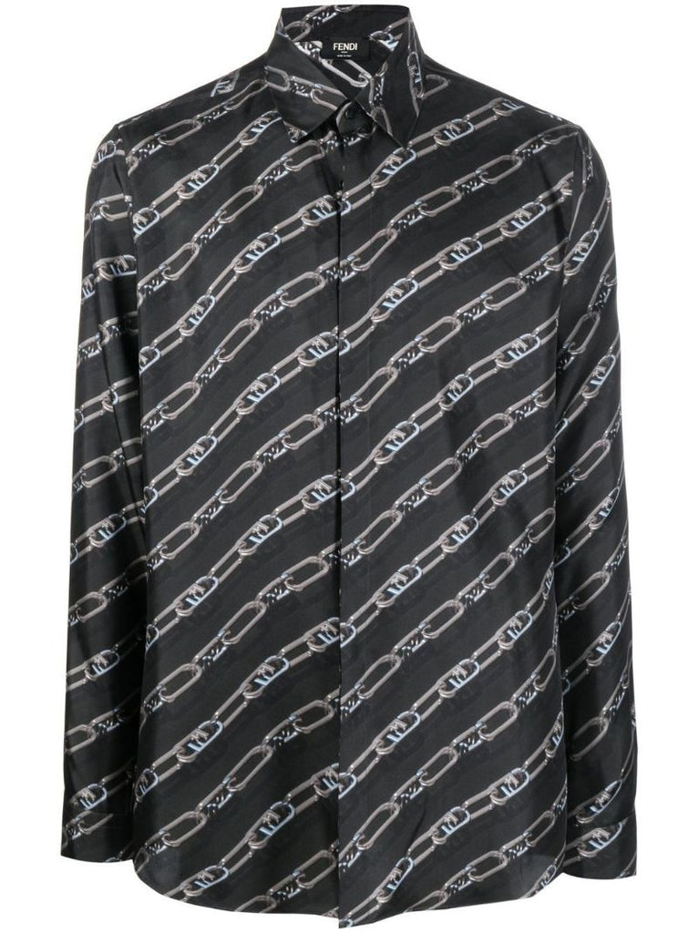 Black Ff Logo Print Silk Shirt
