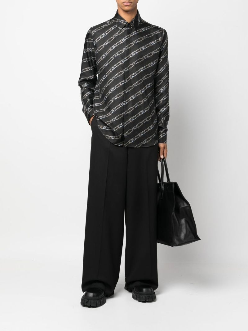 Black Ff Logo Print Silk Shirt