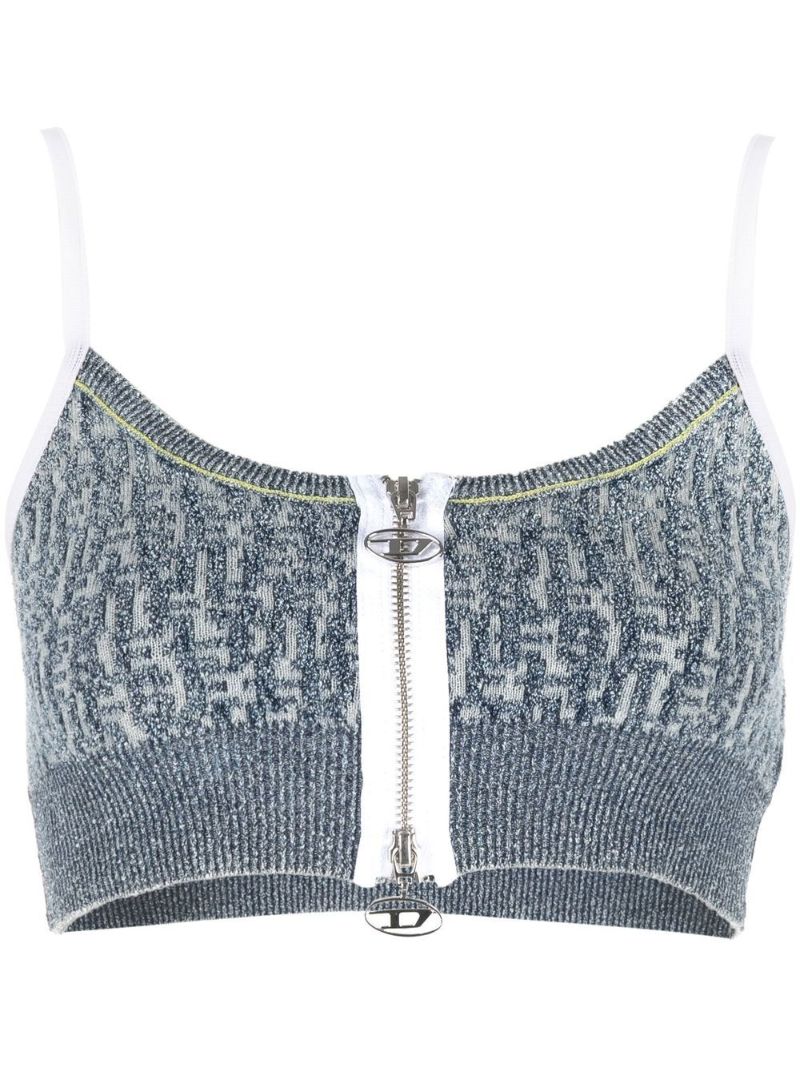 Blue M-ercilla Jacquard-logo Cropped Top