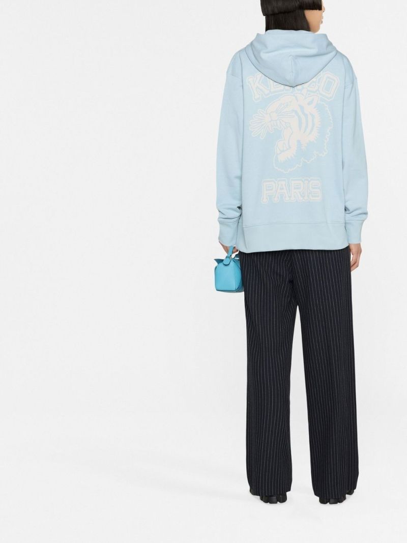 Blue Logo Print Cotton Hoodie