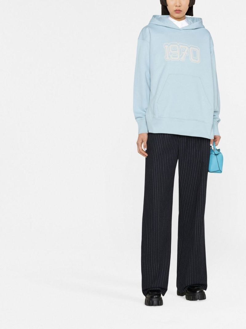 Blue Logo Print Cotton Hoodie