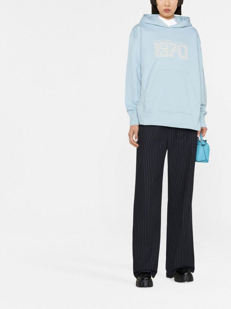 Blue Logo Print Cotton Hoodie