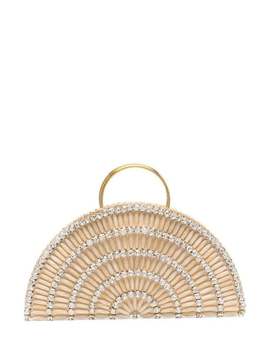 Neutral Crystal Embellished Half-moon Tote Bag