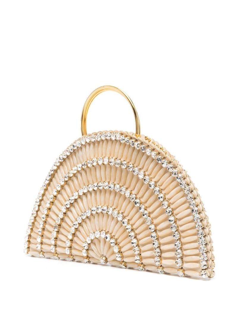Neutral Crystal Embellished Half-moon Tote Bag