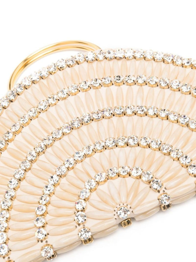 Neutral Crystal Embellished Half-moon Tote Bag