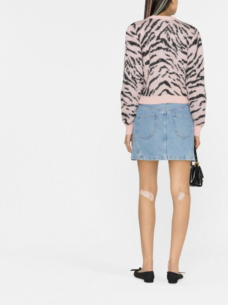 Pink Zebra Intarsia Crystal Embellished Cardigan