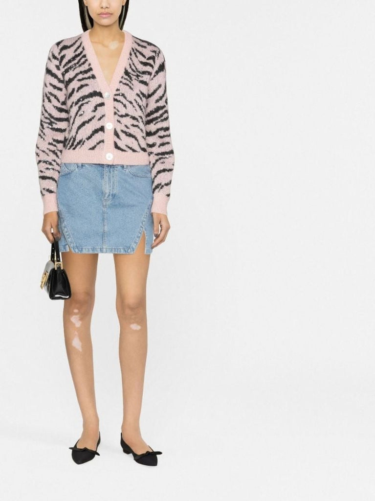 Pink Zebra Intarsia Crystal Embellished Cardigan