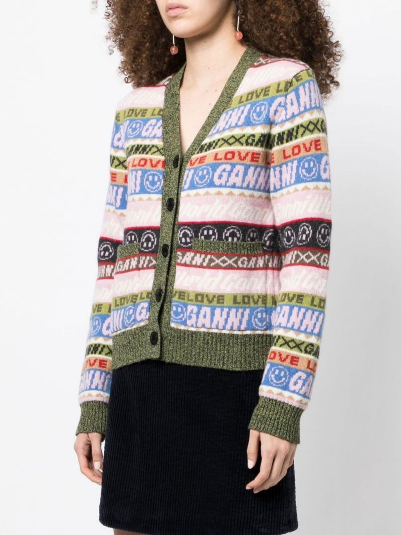 Green Logo Jacquard Cardigan