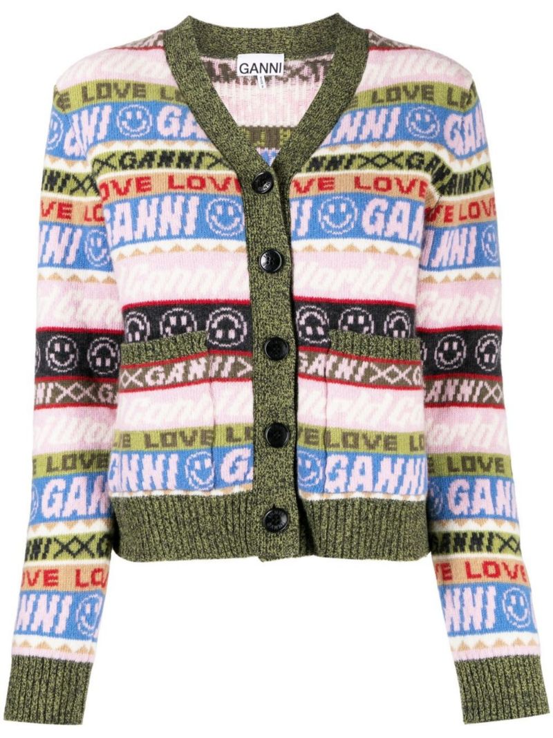 Green Logo Jacquard Cardigan