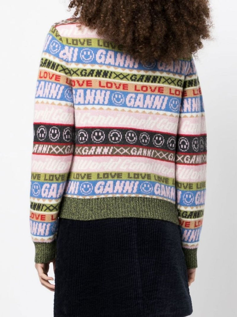 Green Logo Jacquard Cardigan