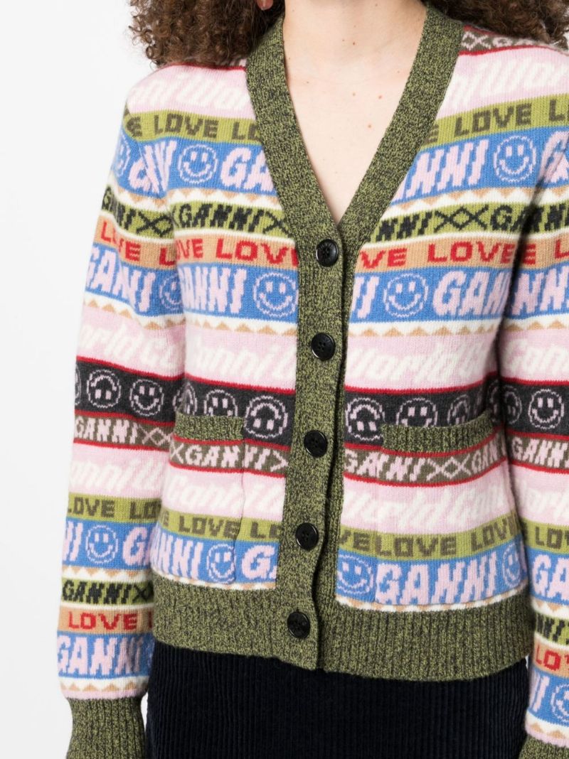 Green Logo Jacquard Cardigan