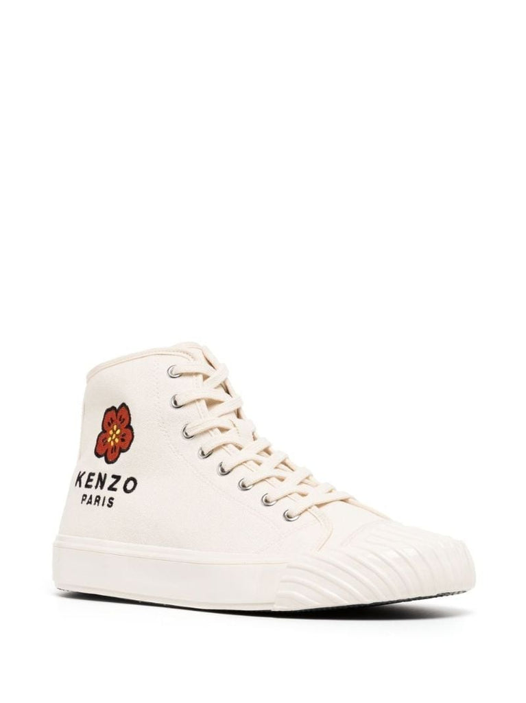 Neutral Logo Embroidered Hi-top Sneakers