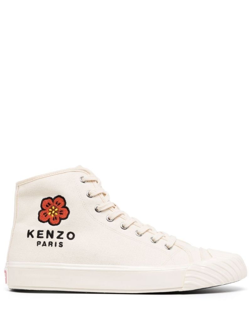 Neutral Logo Embroidered Hi-top Sneakers