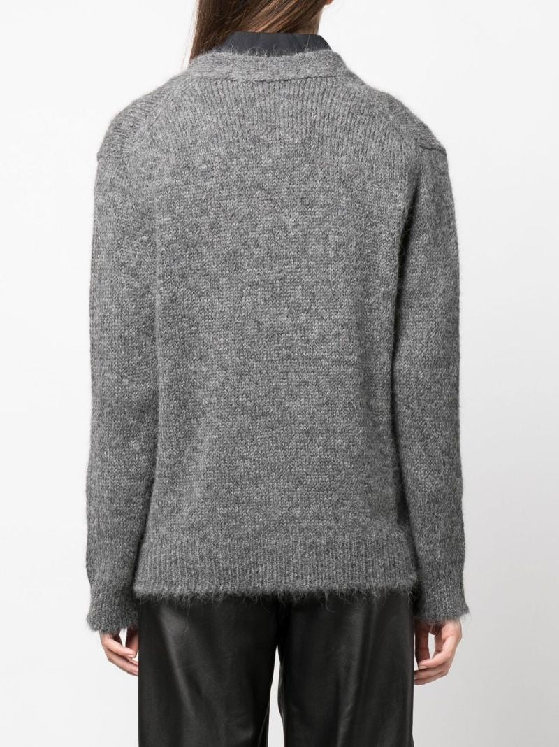 Grey V-neck Fine Knit Cardigan