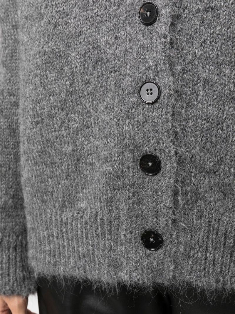 Grey V-neck Fine Knit Cardigan