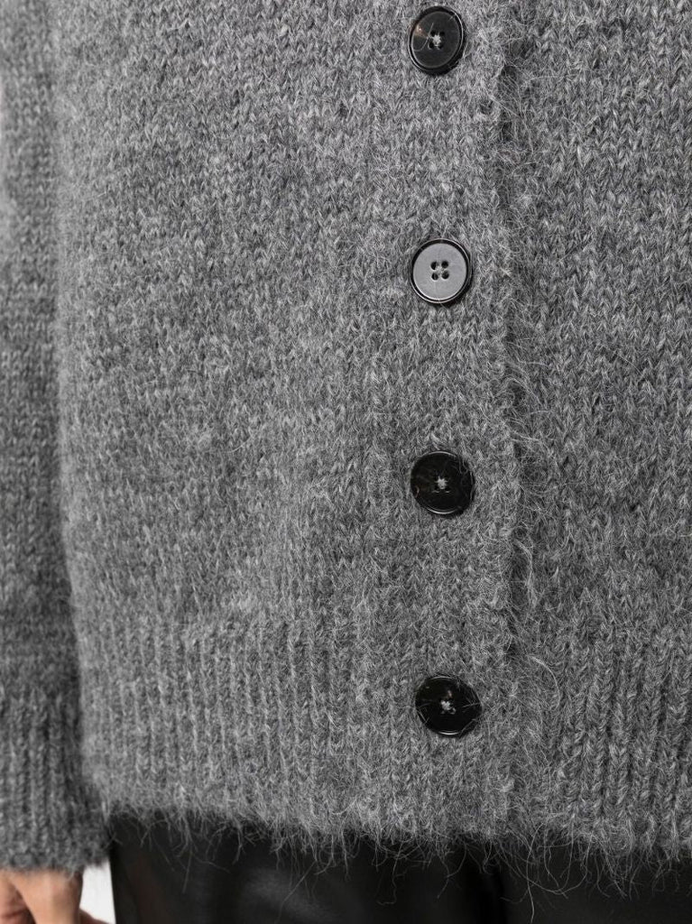 Grey V-neck Fine Knit Cardigan